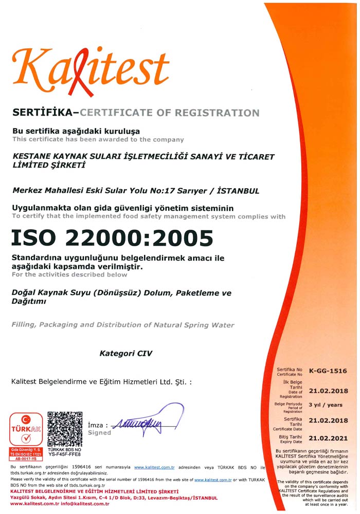 ISO 22000 food safety certificate