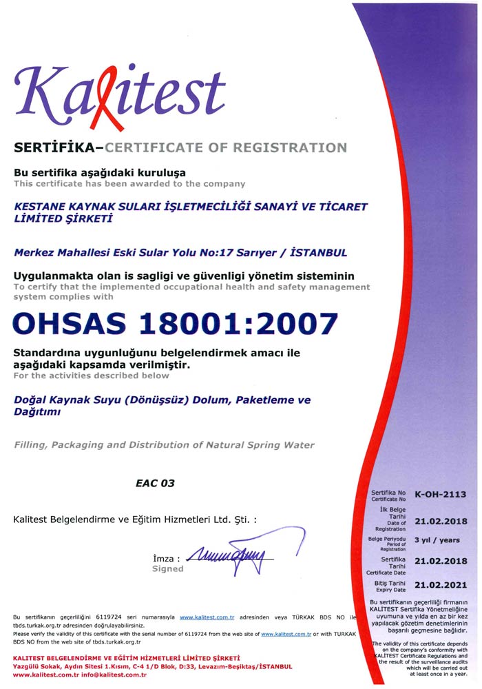 OHSAS occupational health and safety certificate